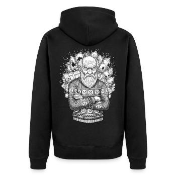 Weihnachtsmuffel Santa – Ugly Christmas Sweater - Unisex Premium Bio Zip Hoodie - Schwarz - Hinten - Nico (187cm)