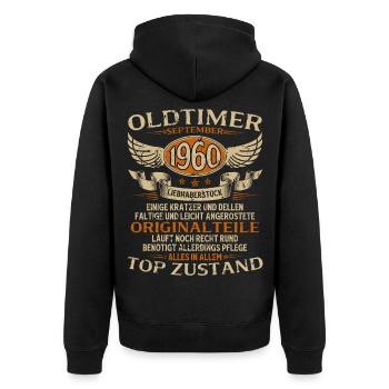 65. Geburtstag Geschenk Oldtimer September 1960 - Unisex Premium Bio Zip Hoodie - Schwarz - Hinten - Nico (187cm)