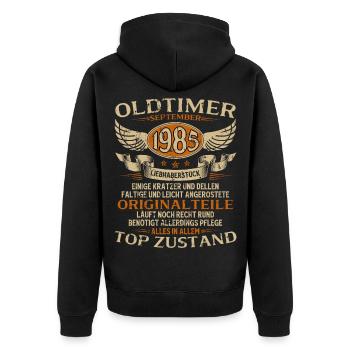 40th Birthday Gift Classic Car September 1985 - Unisex Premium Organic Zip Hoodie - black - Back - Nico (187cm)