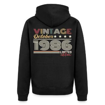 Octobre 1986 rétro anniversaire 1986 Octobre 1986  - Veste à capuche bio Premium Unisexe - noir - Dos - Nico (187cm)