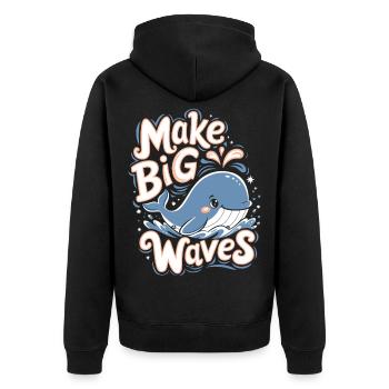 Ozeanschutz: Mach Große Wellen - Niedlicher Wal - Unisex Premium Bio Zip Hoodie - Schwarz - Hinten - Nico (187cm)