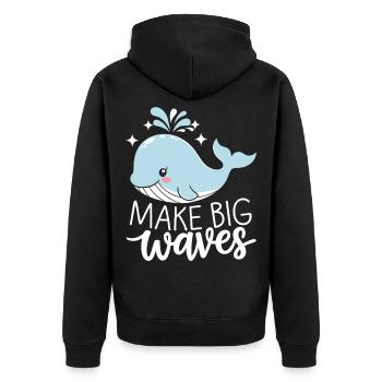 Mach Große Wellen Mit Selbstbewusstsein - Unisex Premium Bio Zip Hoodie - Schwarz - Hinten - Nico (187cm)