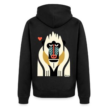 Bold Tribal Mandrill Monkey Illustration - Unisex Premium Organic Zip Hoodie - black - Back - Nico (187cm)