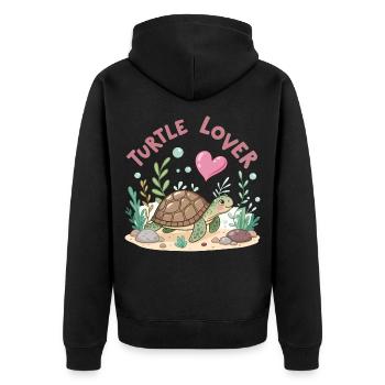 Pastellfarbene, verliebte Schildkröte - Unisex Premium Bio Zip Hoodie - Schwarz - Hinten - Nico (187cm)