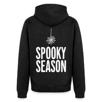 Spooky Season - Halloween Herbst Spruch - Unisex Premium Bio Zip Hoodie - Schwarz - Hinten - Nico (187cm)