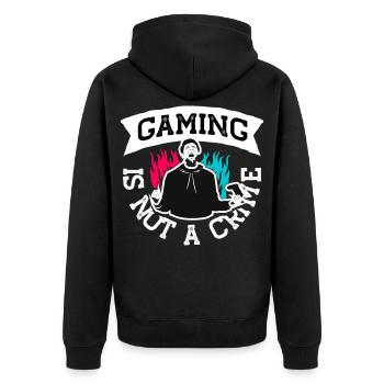 Gaming Not A Crime t-shirt design - Unisex Premium Organic Zip Hoodie - black - Back - Nico (187cm)