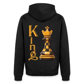 Schachkönig Eleganz - Unisex Premium Bio Zip Hoodie - Schwarz - Hinten - Nico (187cm)