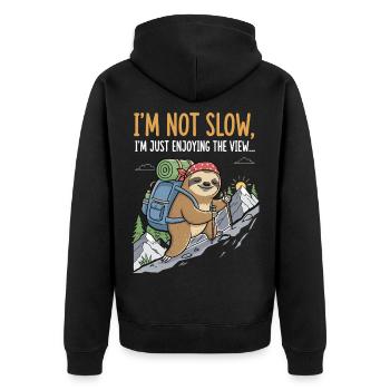 Sloth climbing a mountain with a view - Unisex Premium Organic Zip Hoodie - black - Back - Nico (187cm)
