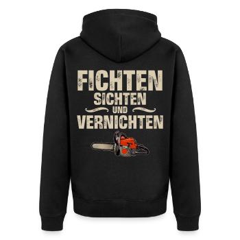 Holzfäller - Unisex Premium Bio Zip Hoodie - Schwarz - Hinten - Nico (187cm)