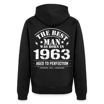 Geboren im 1963 Geburtstag 1963 - 62 Jahre Retro - Unisex Premium Bio Zip Hoodie - Schwarz - Hinten - Nico (187cm)
