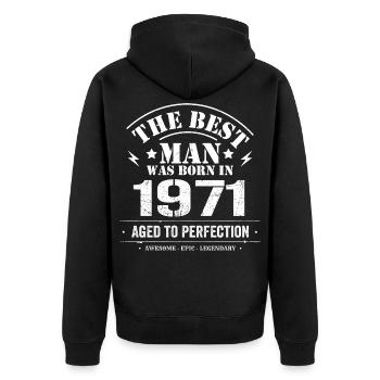 Geboren im 1971 Geburtstag 1971 - 54 Jahre Retro - Unisex Premium Bio Zip Hoodie - Schwarz - Hinten - Nico (187cm)