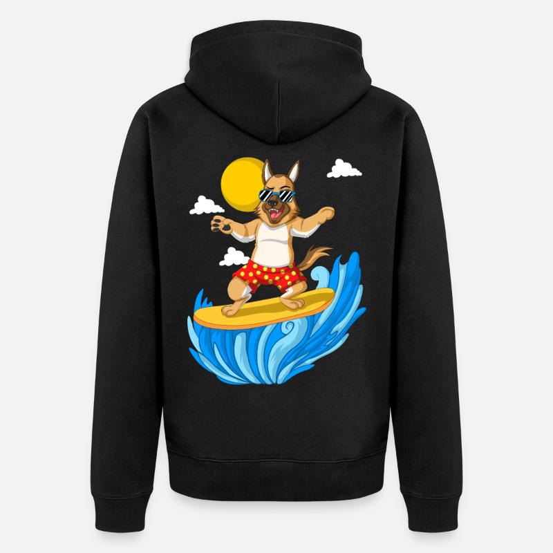 Surfender Deutscher Schäferhund - Unisex Premium Bio Zip Hoodie - Schwarz