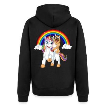 Deutscher Schäferhund auf Einhorn - Unisex Premium Bio Zip Hoodie - Schwarz - Hinten - Nico (187cm)