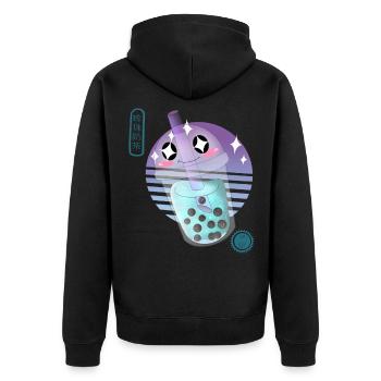 Kawaii Bubble Tee Illustration - Unisex Premium Bio Zip Hoodie - Schwarz - Hinten - Nico (187cm)