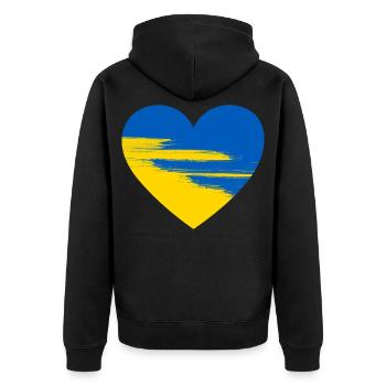 Ukraine Heart - Unisex Premium Organic Zip Hoodie - black - Back - Nico (187cm)
