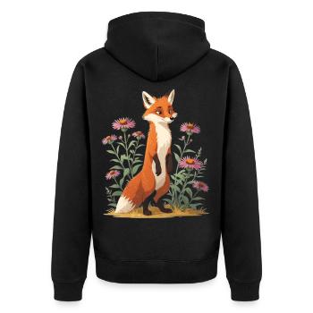 Fox with floral pattern illustration - Unisex Premium Organic Zip Hoodie - black - Back - Nico (187cm)