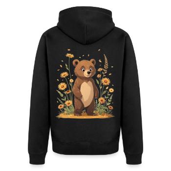 Cute bear friend on flower meadow - Unisex Premium Organic Zip Hoodie - black - Back - Nico (187cm)