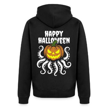 Happy Halloween - Oktopus Kürbis mit Tentakeln - Unisex Premium Bio Zip Hoodie - Schwarz - Hinten - Nico (187cm)