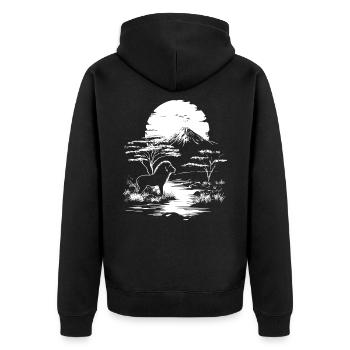 Löwe Silhouette Afrika Natur Wald Berge - Unisex Premium Bio Zip Hoodie - Schwarz - Hinten - Nico (187cm)