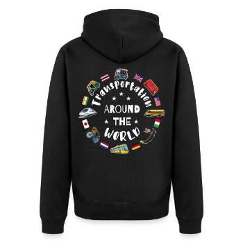 Transportmittel rund um die Welt - Unisex Premium Bio Zip Hoodie - Schwarz - Hinten - Nico (187cm)