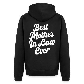 Die beste Schwiegermutter aller Zeiten - Unisex Premium Bio Zip Hoodie - Schwarz - Hinten - Nico (187cm)