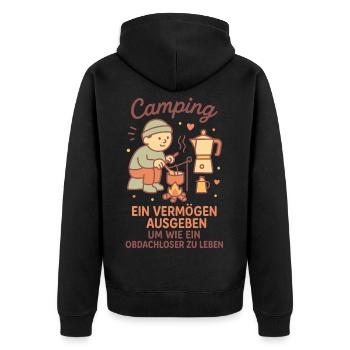 Camping ein Leben ohne Heim lustiger Camper Spruch - Unisex Premium Bio Zip Hoodie - Schwarz - Hinten - Nico (187cm)