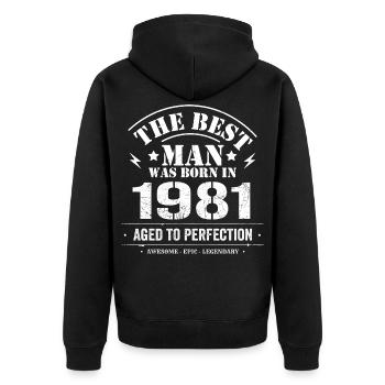 Geboren im 1981 Geburtstag 1981 - 44 Jahre Retro - Unisex Premium Bio Zip Hoodie - Schwarz - Hinten - Nico (187cm)