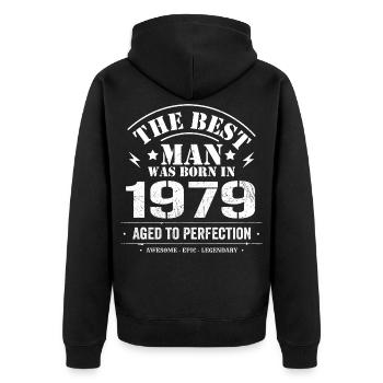 Geboren im 1979 Geburtstag 1979 - 46 Jahre Retro - Unisex Premium Bio Zip Hoodie - Schwarz - Hinten - Nico (187cm)