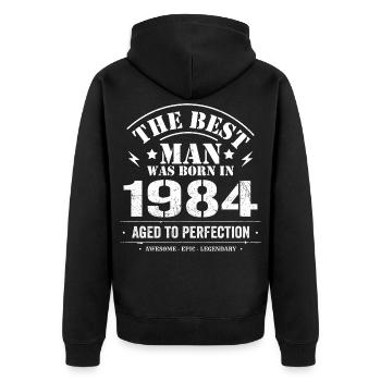 Geboren im 1984 Geburtstag 1984 - 41 Jahre Retro - Unisex Premium Bio Zip Hoodie - Schwarz - Hinten - Nico (187cm)