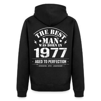 Geboren im 1977 Geburtstag 1977 - 48 Jahre Retro - Unisex Premium Bio Zip Hoodie - Schwarz - Hinten - Nico (187cm)
