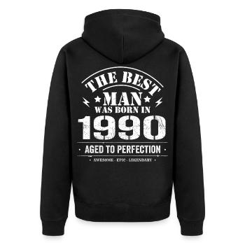 Geboren im 1990 Geburtstag 1990 - 35 Jahre Retro - Unisex Premium Bio Zip Hoodie - Schwarz - Hinten - Nico (187cm)