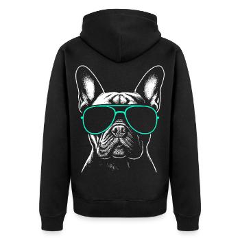 Französische Bulldogge Kopf - Unisex Premium Bio Zip Hoodie - Schwarz - Hinten - Nico (187cm)