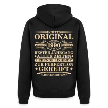Original since 1990 - 35th birthday - Unisex Premium Organic Zip Hoodie - black - Back - Nico (187cm)