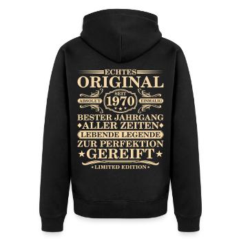 Original seit 1970 Jahrgang - 55. Geburtstag - Unisex Premium Bio Zip Hoodie - Schwarz - Hinten - Nico (187cm)
