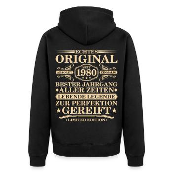 Original depuis 1980 - 45e anniversaire - Veste à capuche bio Premium Unisexe - noir - Dos - Nico (187cm)