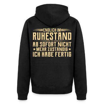Ruhestand Nicht mehr zuständig - Rentner - Unisex Premium Bio Zip Hoodie - Schwarz - Hinten - Nico (187cm)