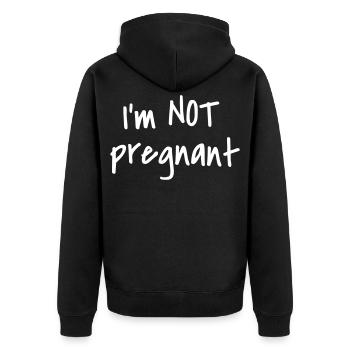 NOT PREGNANT - Unisex Premium Bio Zip Hoodie - Schwarz - Hinten - Nico (187cm)