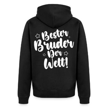 Bester Bruder Der Welt - Unisex Premium Bio Zip Hoodie - Schwarz - Hinten - Nico (187cm)