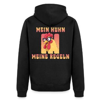 Funny chicken with glasses - My chicken, my rules - Unisex Premium Organic Zip Hoodie - black - Back - Nico (187cm)