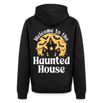 Welcome to the Haunted House - Unisex Premium Organic Zip Hoodie - black - Back - Nico (187cm)