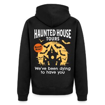 Haunted House Tours - Unisex Premium Organic Zip Hoodie - black - Back - Nico (187cm)