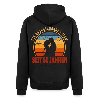 50 Jahre Unschlagbares Team Liebesgeschenk Paar - Unisex Premium Bio Zip Hoodie - Schwarz - Hinten - Nico (187cm)