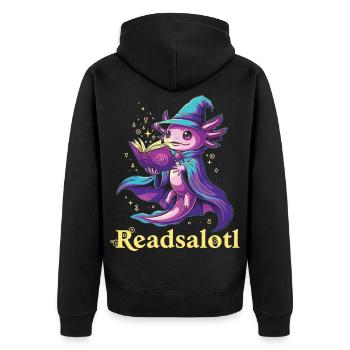 Readsalotl Axolotl Reading Mage Axolotl - Unisex Premium Organic Zip Hoodie - black - Back - Nico (187cm)