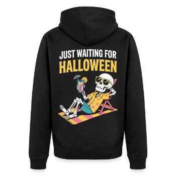 Summer Halloween Waiting For Halloween Skeleton - Unisex Premium Organic Zip Hoodie - black - Back - Nico (187cm)