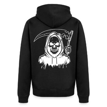Grim Reaper Skull Design - Unisex Premium Organic Zip Hoodie - black - Back - Nico (187cm)
