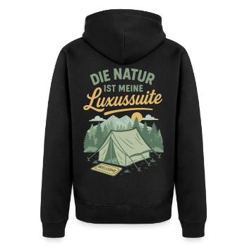 Die Natur Ist Meine Luxussuite Camping Abenteuer - Unisex Premium Bio Zip Hoodie - Schwarz - Hinten - Nico (187cm)