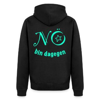 NÖ BIN DAGEGEN - nein nope anti kein bock - Unisex Premium Bio Zip Hoodie - Schwarz - Hinten - Nico (187cm)