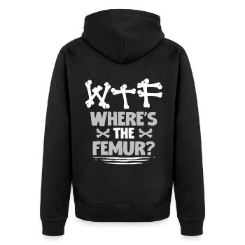 Gebrochener Oberschenkel Where's The Femur? - Unisex Premium Bio Zip Hoodie - Schwarz - Hinten - Nico (187cm)