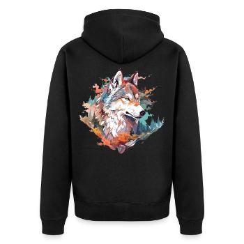 Wolf Wolf's Head Forest Nature Mountains Wilderness Colorful - Unisex Premium Organic Zip Hoodie - black - Back - Nico (187cm)