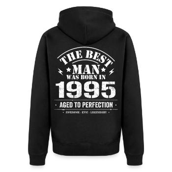 Geboren im 1995 Geburtstag 1995 - 30 Jahre Retro - Unisex Premium Bio Zip Hoodie - Schwarz - Hinten - Nico (187cm)